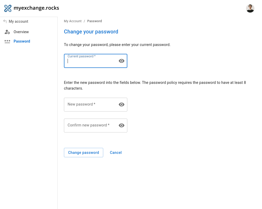 Change Password screen