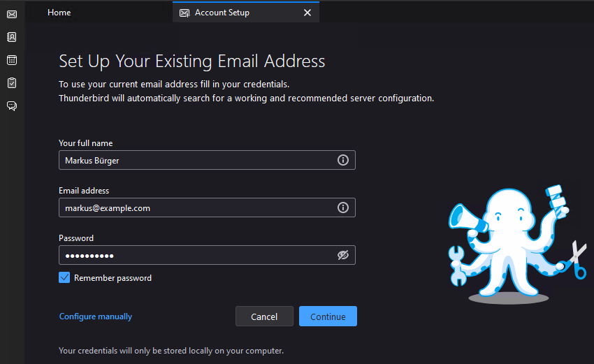 Thunderbird account configuration wizard